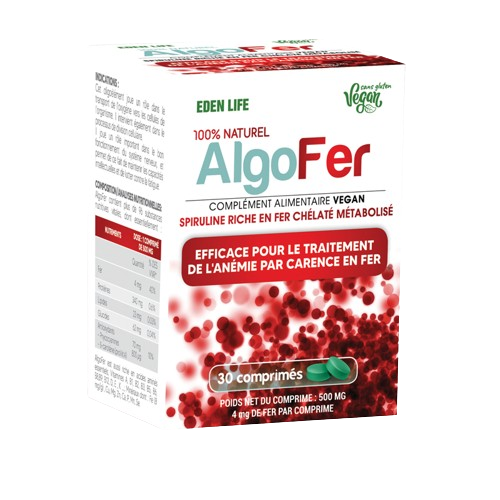 ALGOFER – 30 Comprimés 500 mg- Spiruline -EDEN LIFE